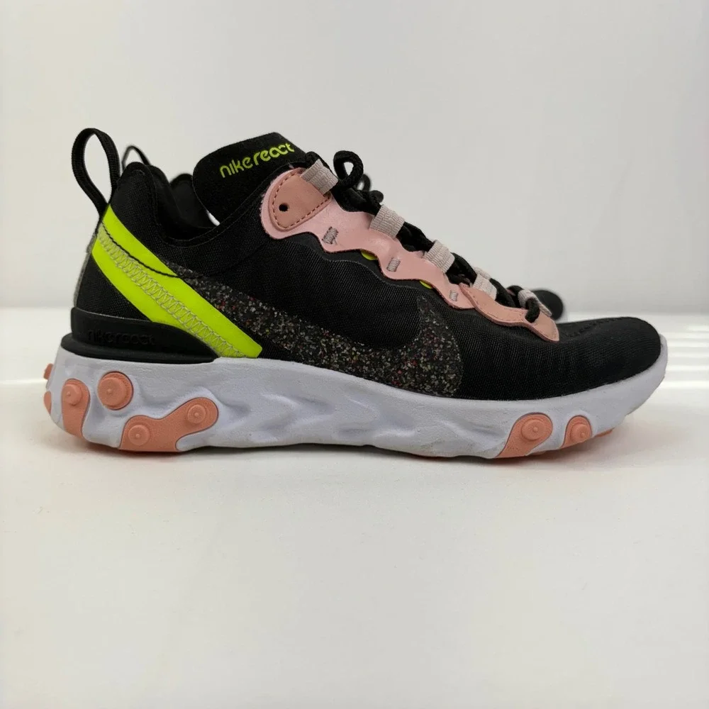 Nike React Element 55 Black‎ Volt Coral Stardust Sneakers CD6964-002 Womens 5